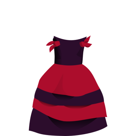 a red dress with black and white stripes