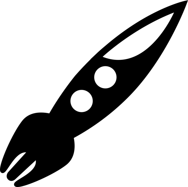 a black and white rocket on a white background