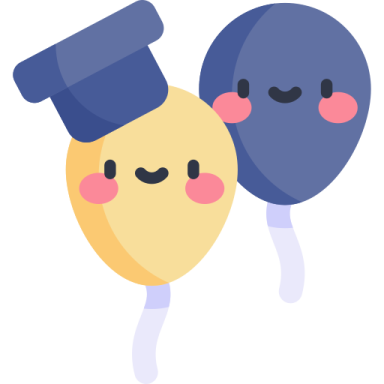 two blue and yellow balloons with smiling faces