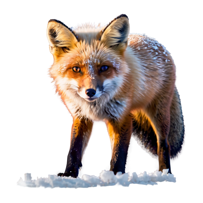 a close up of a fox in the snow