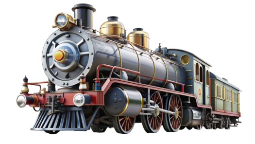 an old steam train is shown on a white background