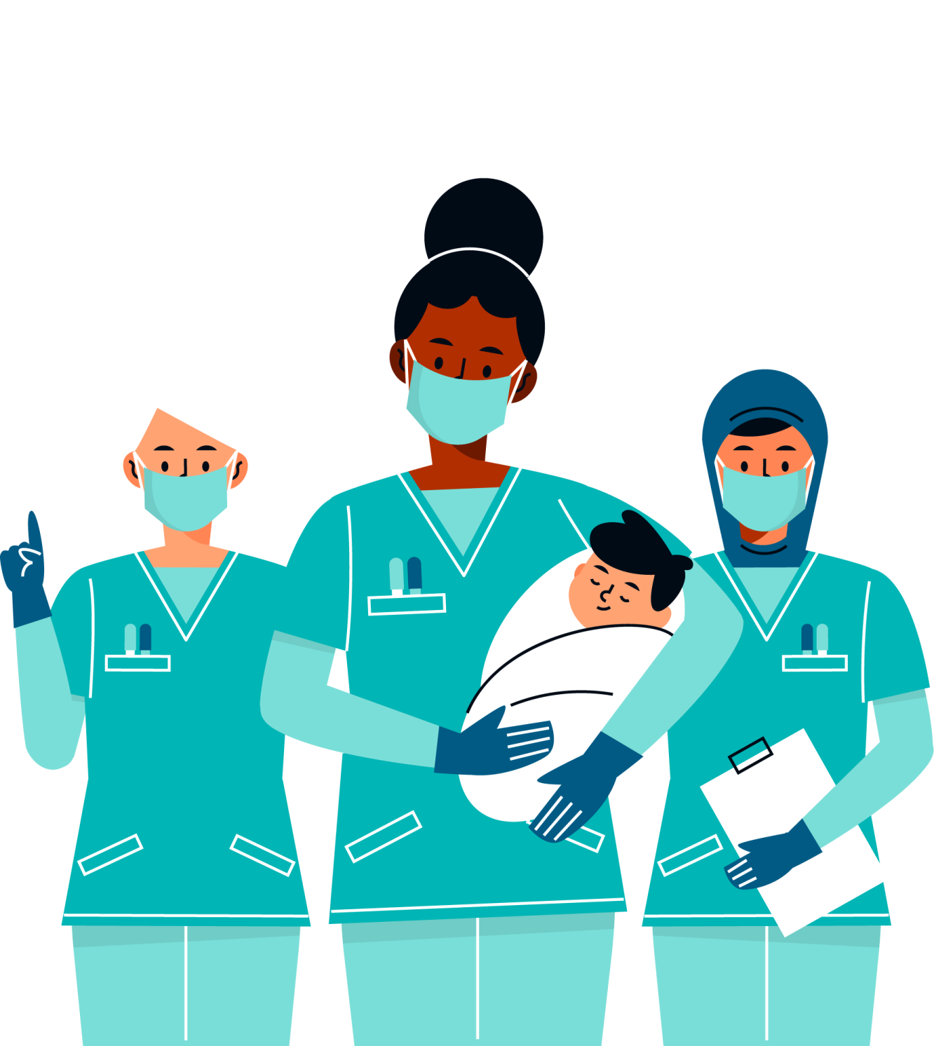 a group of nurses in scrubs and masks