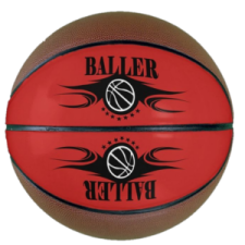 a red basketball ball with black and white flames on it