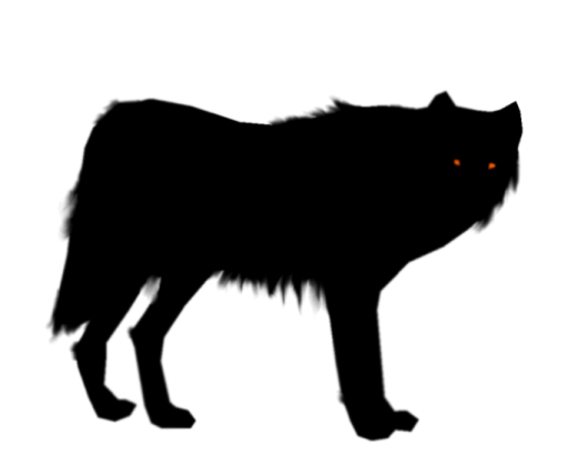 a silhouette of a black cat with orange eyes