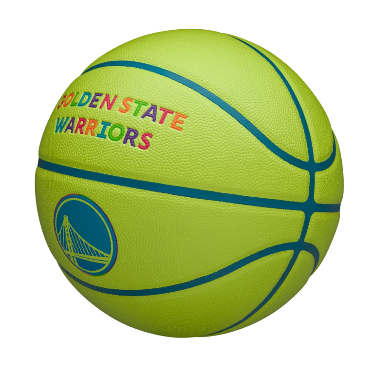 a yellow basketball ball with the words golden state warriors on it