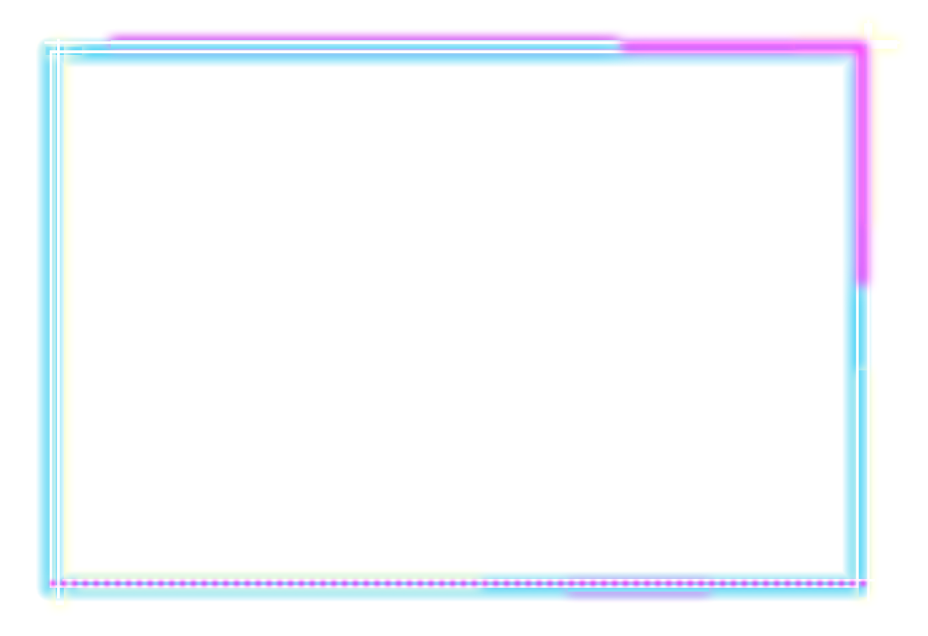 a white square frame with blue and pink lines