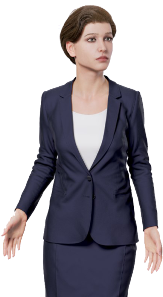 a woman in a blue suit and white top