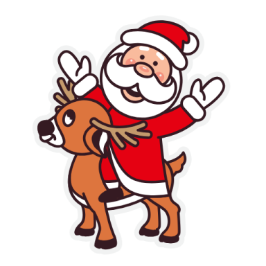 a cartoon santa riding on a reindeer
