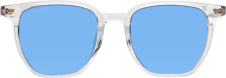 a pair of clear sunglasses with blue lenses