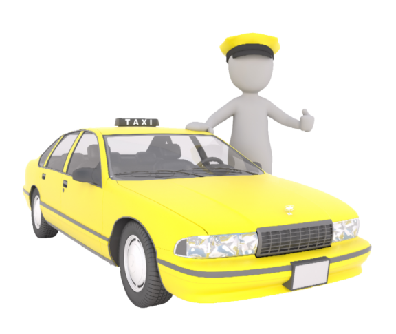 a person is standing next to a taxi car