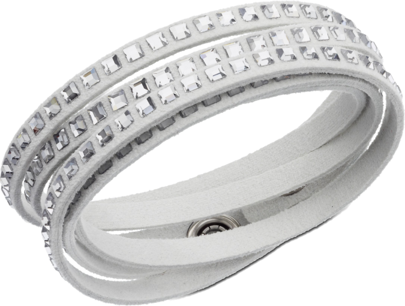 a white leather bracelet with crystal stones