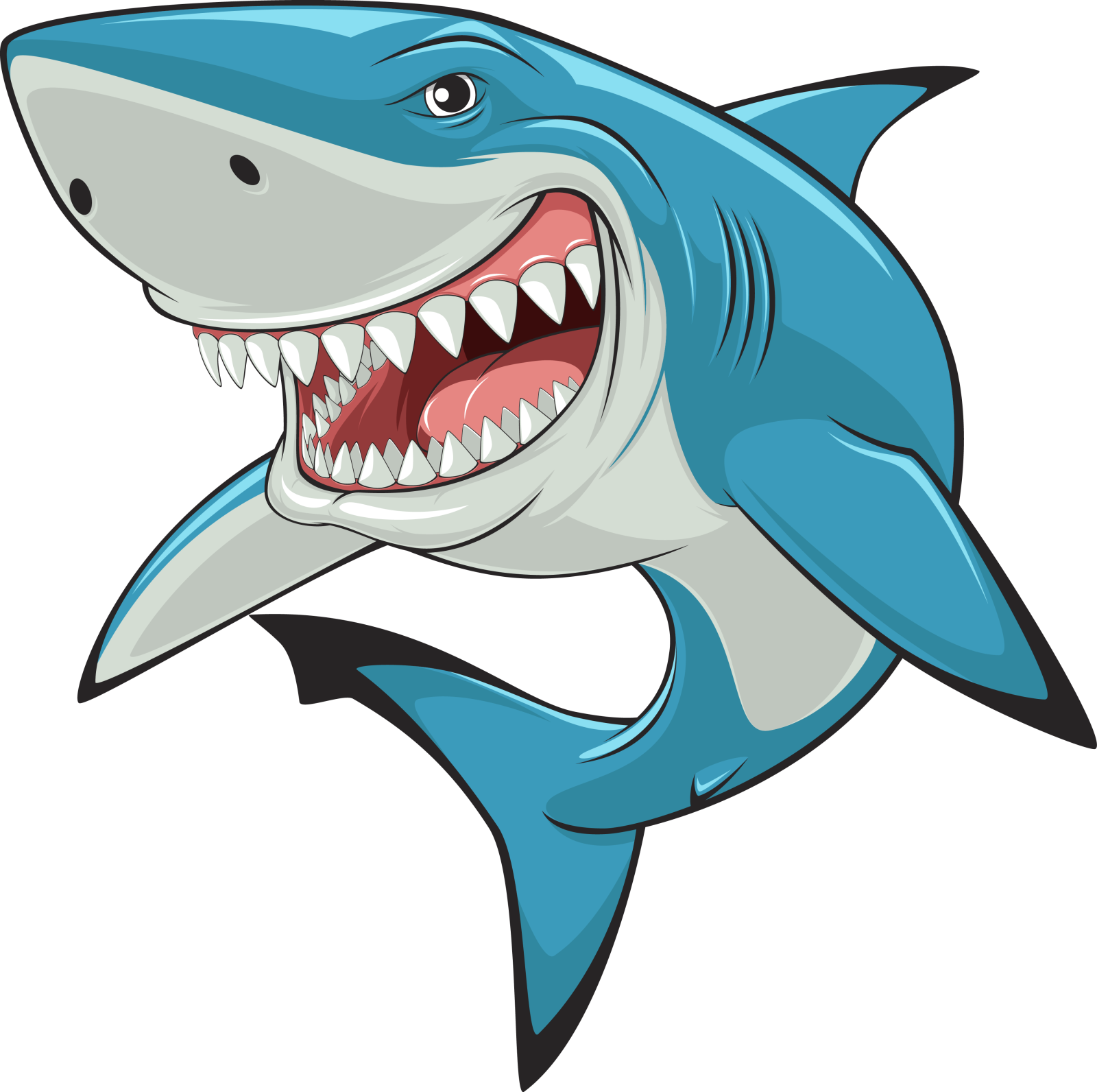 a cartoon shark with its mouth open