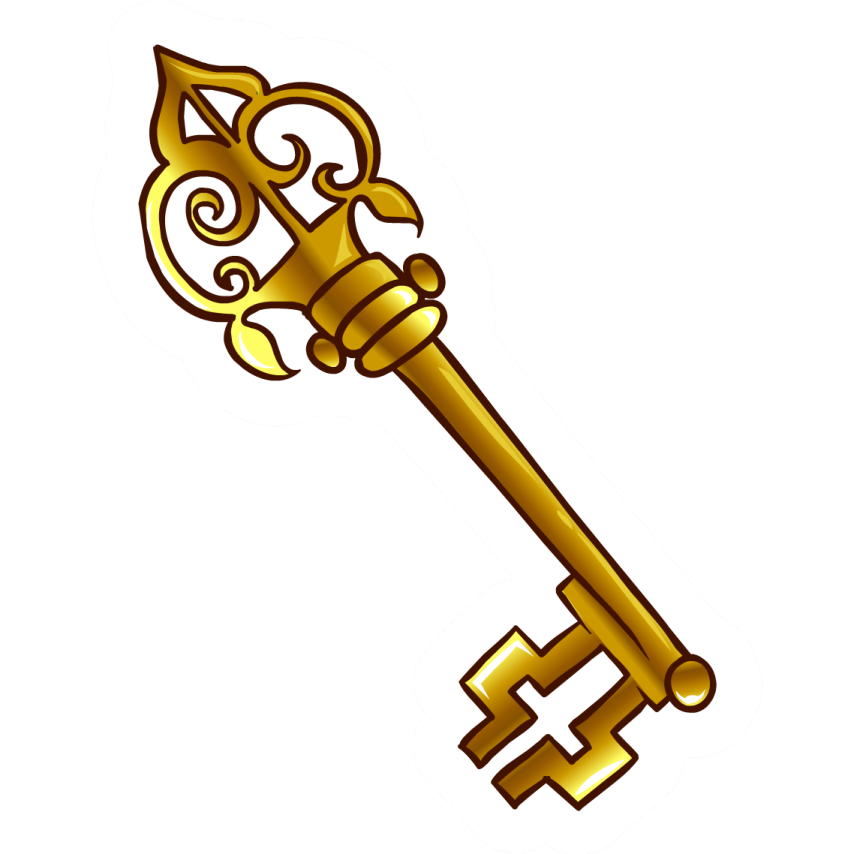 a golden key on a white background