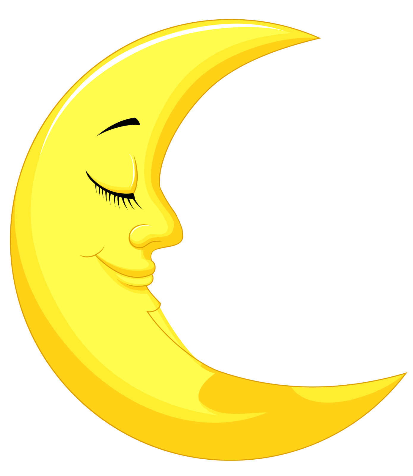 a yellow crescent with a smiling face