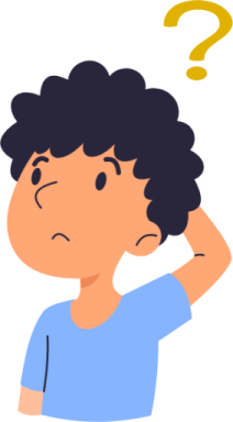 a boy with a question sign above his head