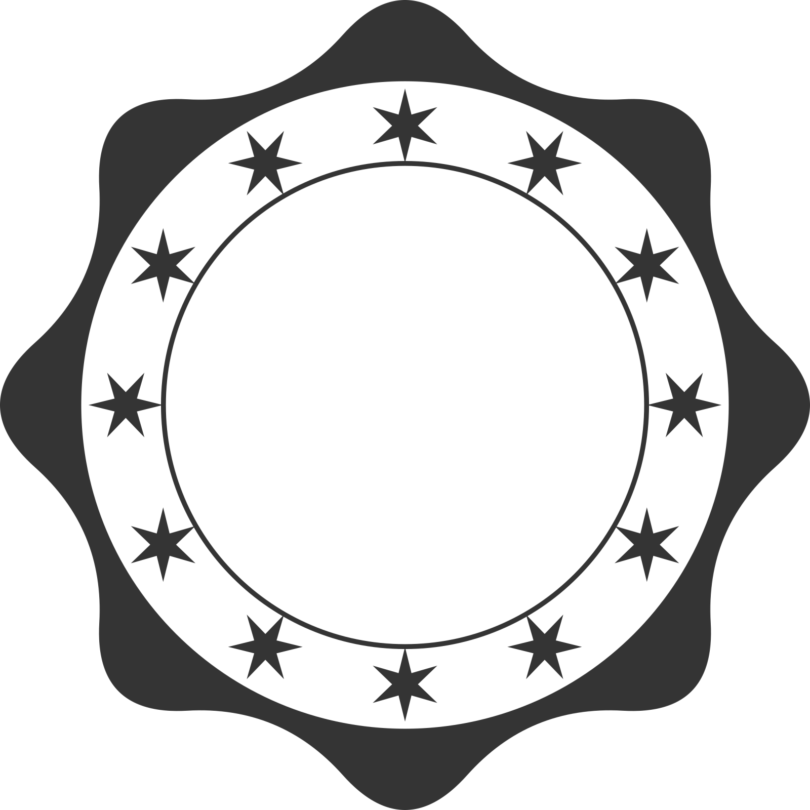 a black and white circle with stars around it