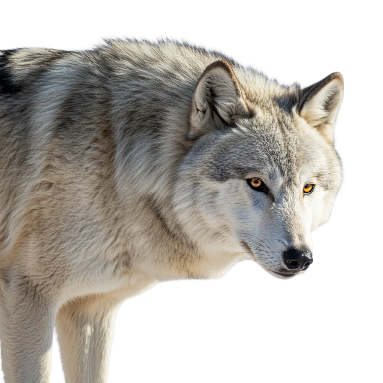 a gray wolf standing in the snow