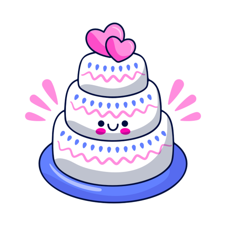 a cartoon cake with hearts on top