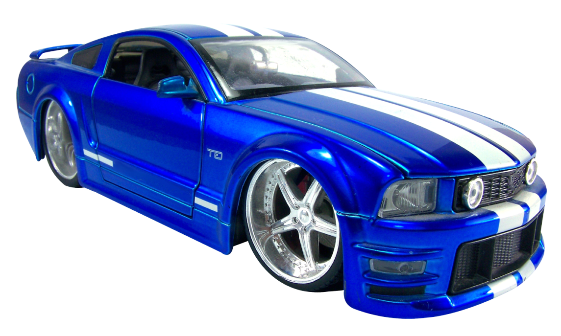 a blue toy car on a white background