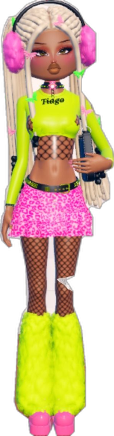 the doll is wearing a green outfit and pink shoes