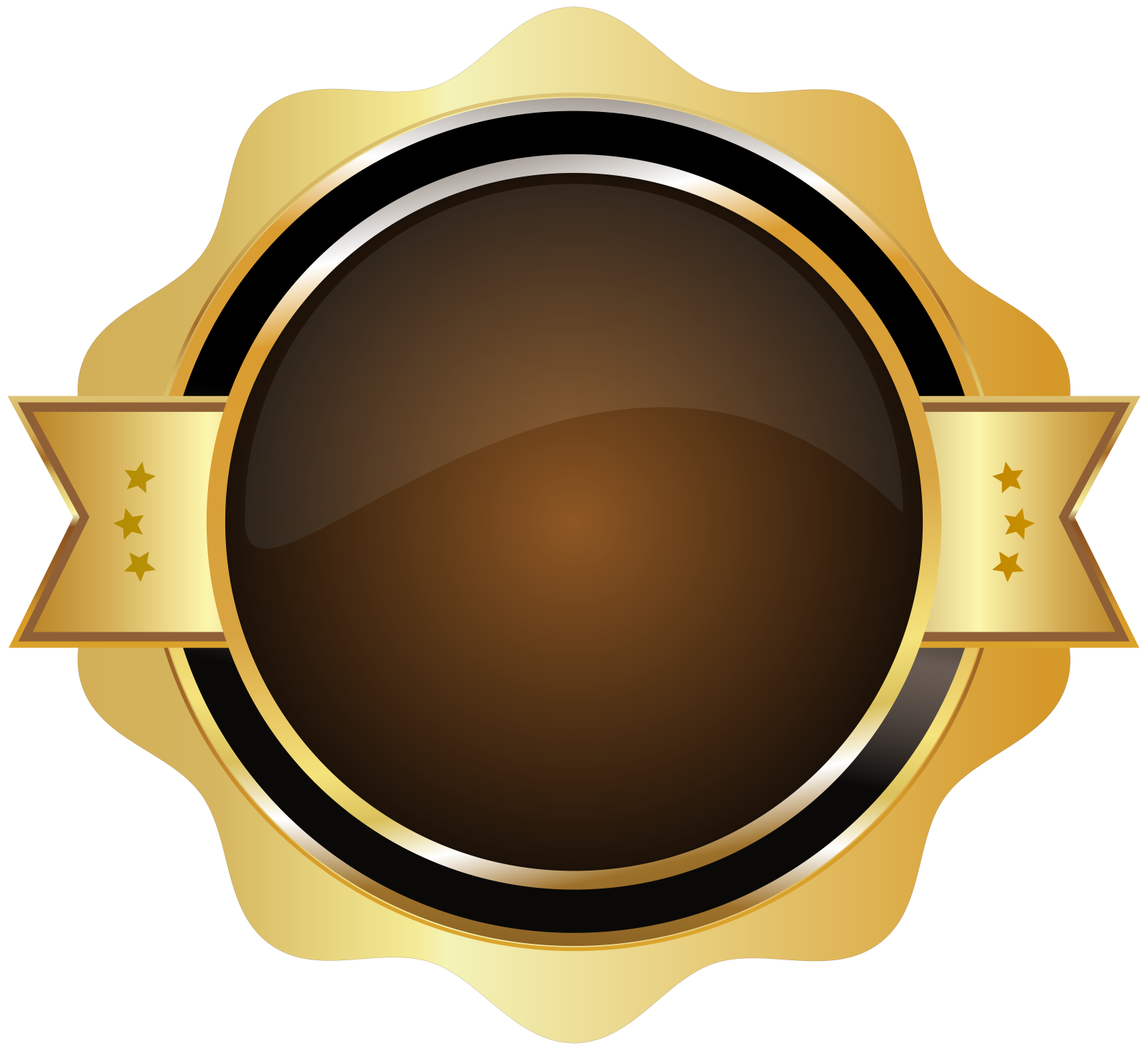 a black and gold badge with stars on it