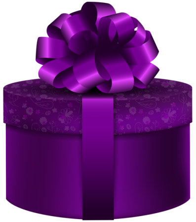 a purple gift box with a bow