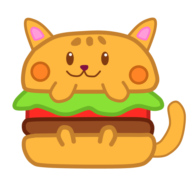 a cat sitting on top of a hamburger