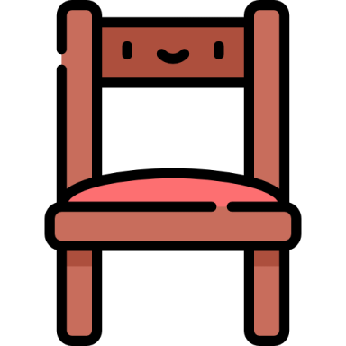 a wooden chair with a pink seat