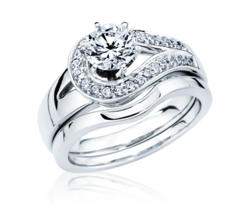 a white gold engagement ring set with diamonds