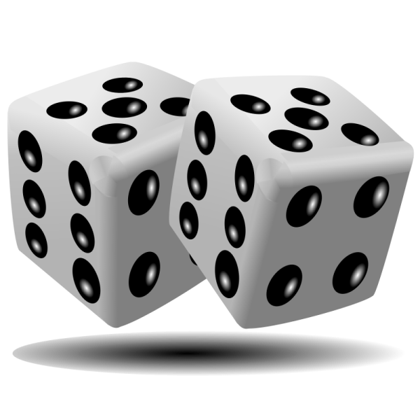 two white dice with black spots on them
