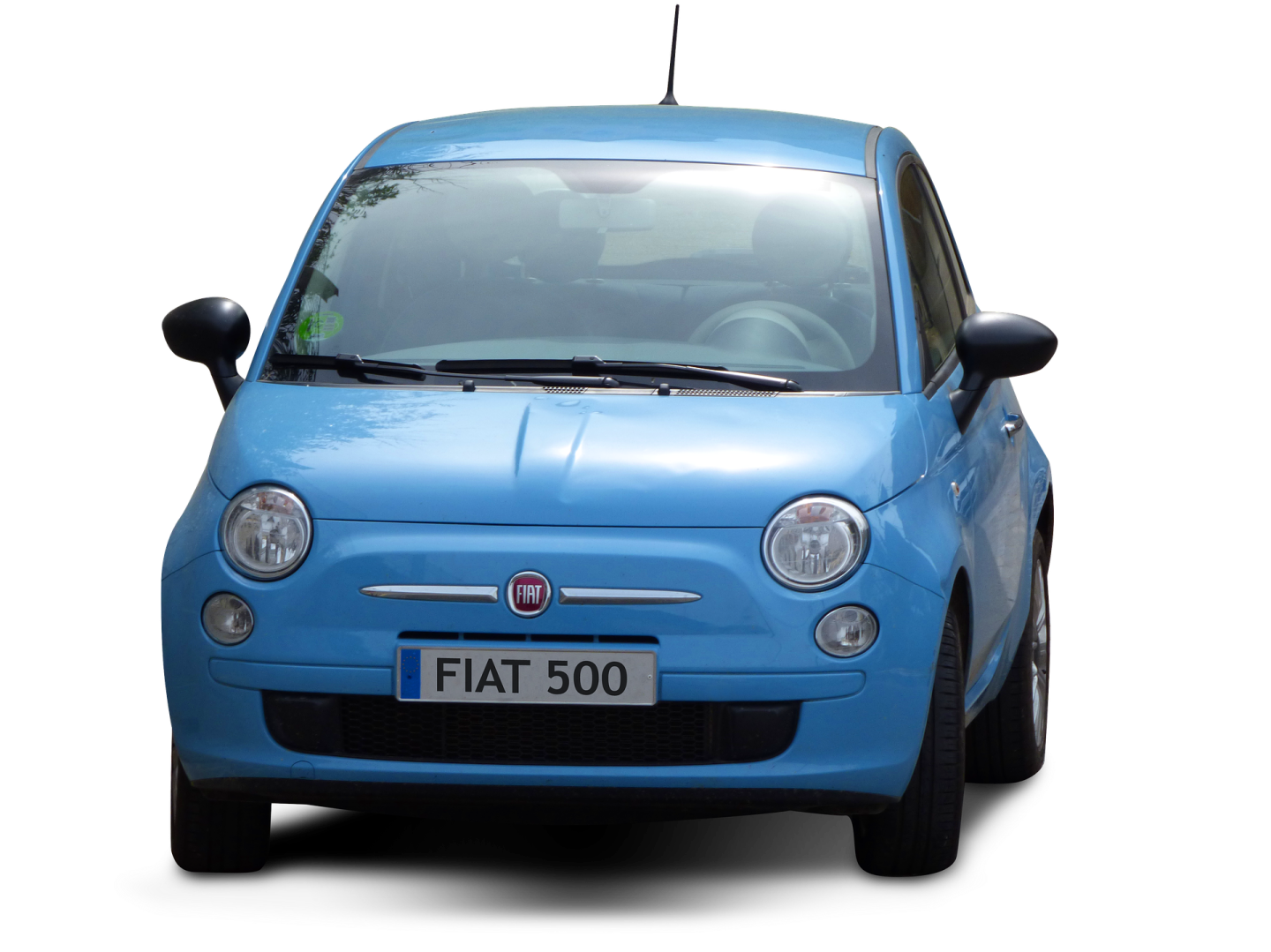 a blue fiat car on a white background