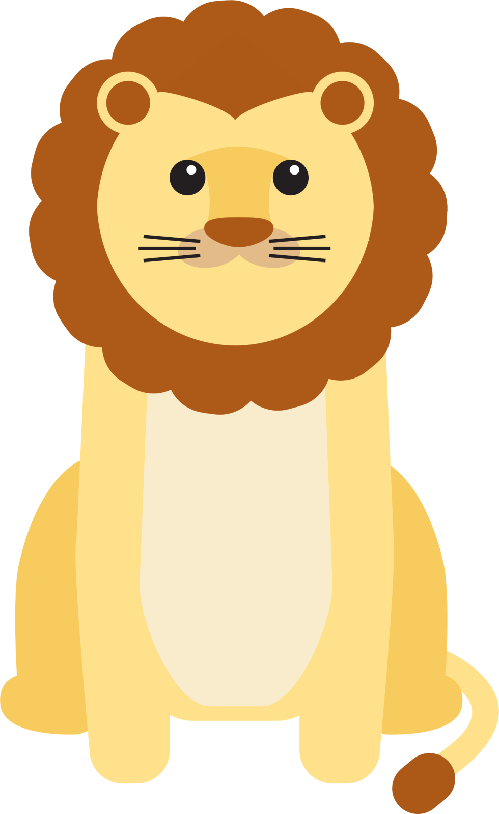 a cartoon lion sitting down on the ground