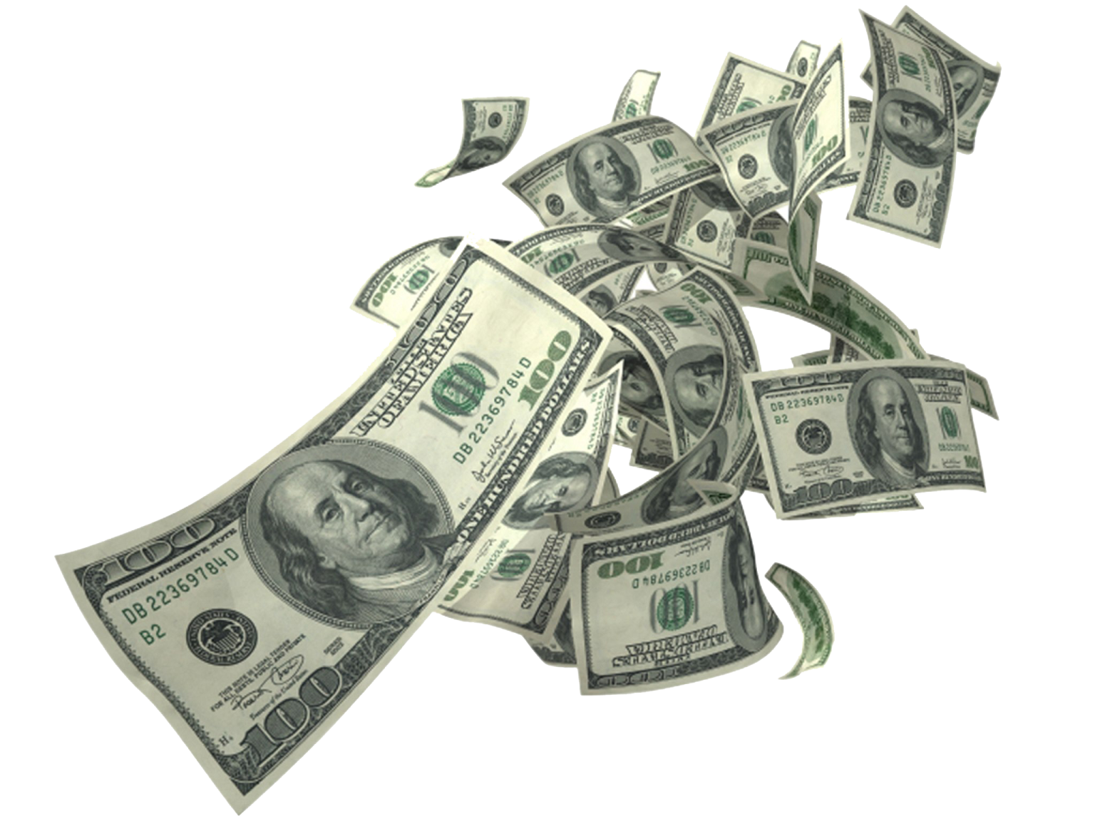 a pile of money on a white background