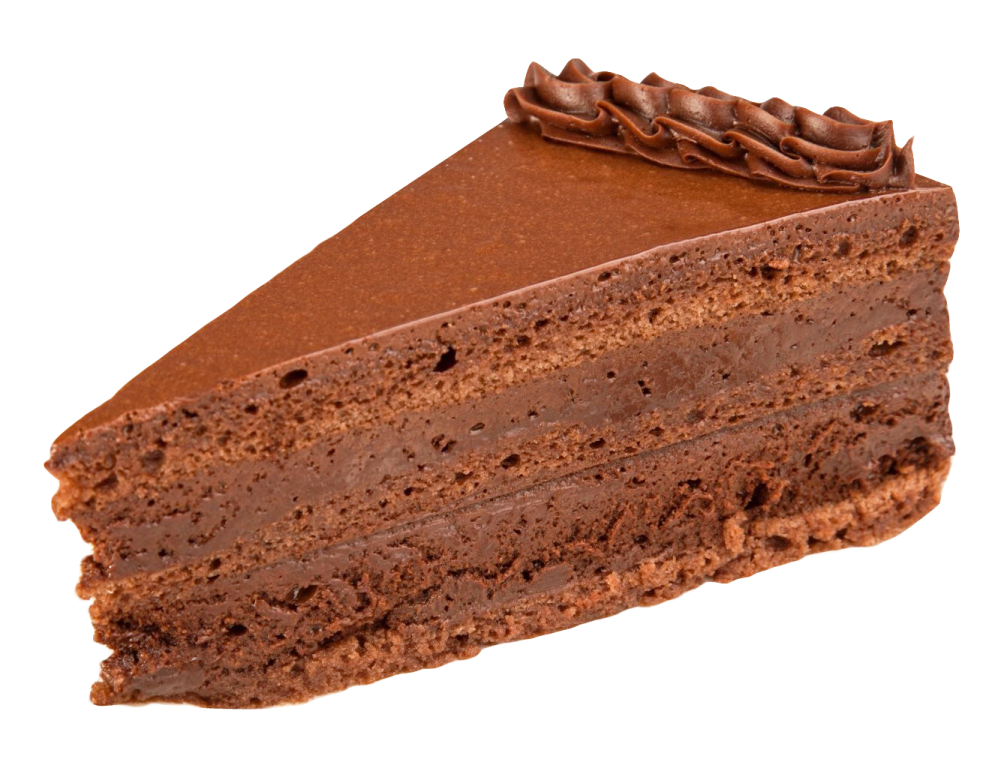 a piece of chocolate cake on a white background
