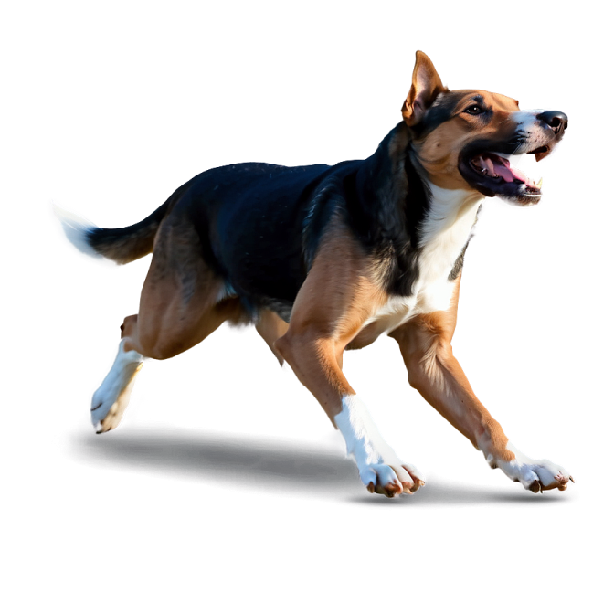 a dog running on a white background