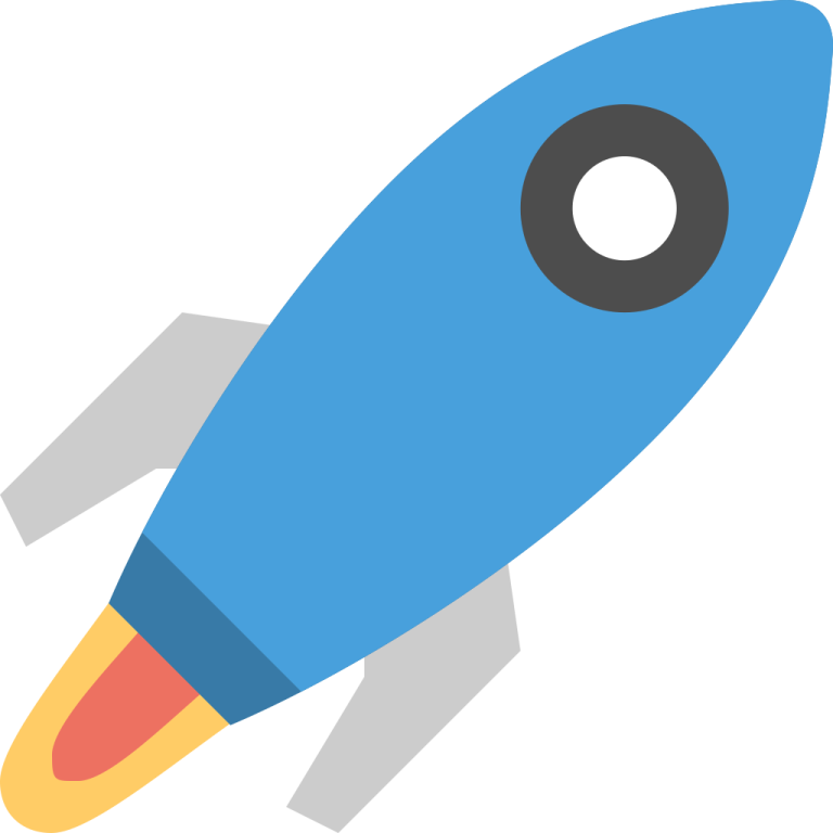 a blue rocket on a white background
