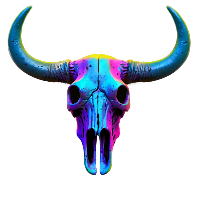a bull skull with colorful paint on it's face