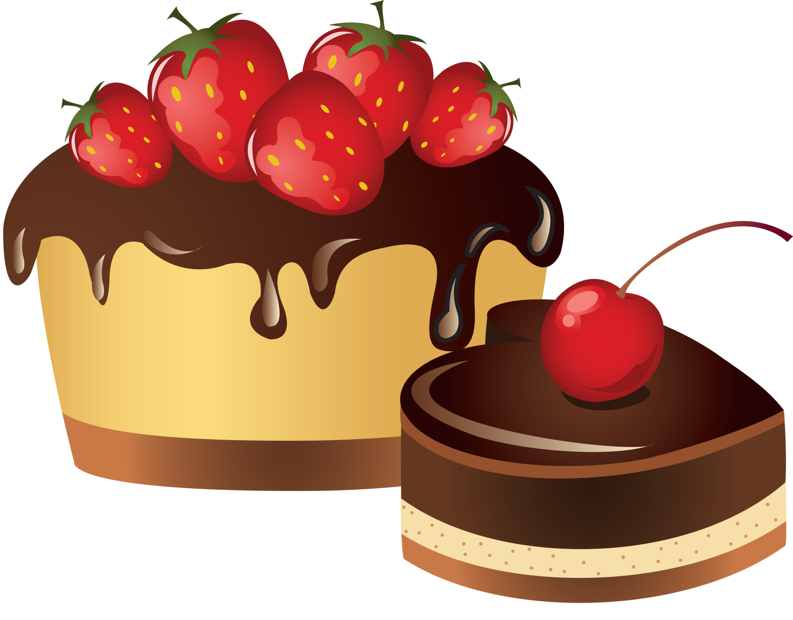 a piece of cake with chocolate and strawberries