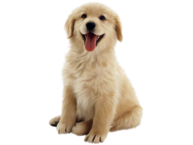 a golden retrieve dog sitting down with its tongue out