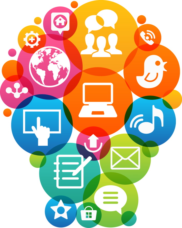 a bunch of colorful social icons on a white background