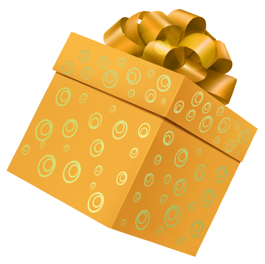a brown gift box with a gold bow