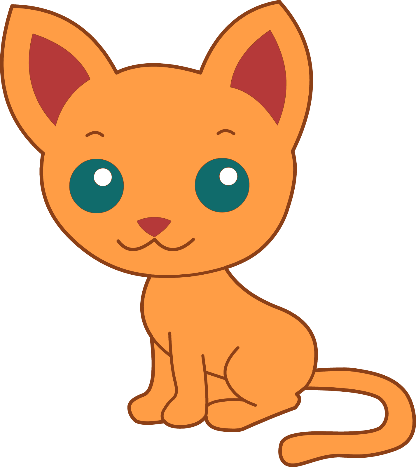 a cartoon cat with blue eyes sitting down