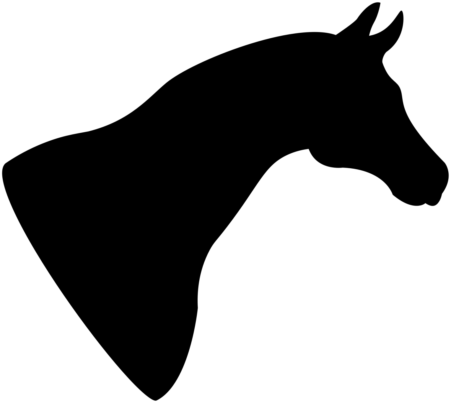 a horse head silhouetted on a white background