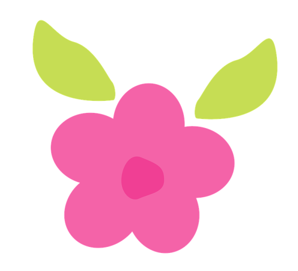 a pink flower with green leaves