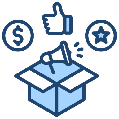 a box with thumbs and other icons