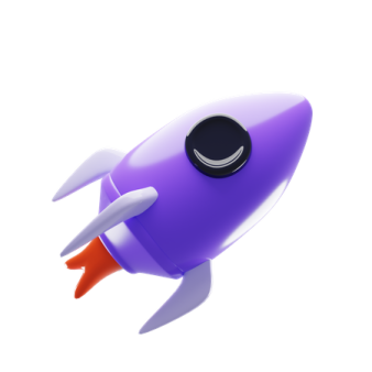 a purple and orange rocket is flying through the air