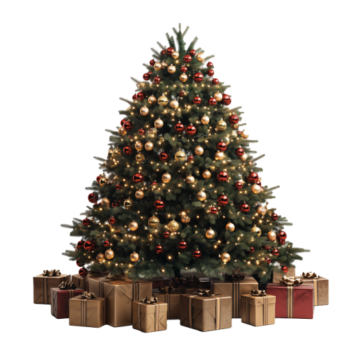 a christmas tree with presents around it