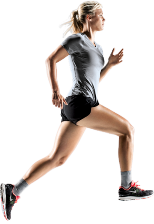 a woman running on a white background