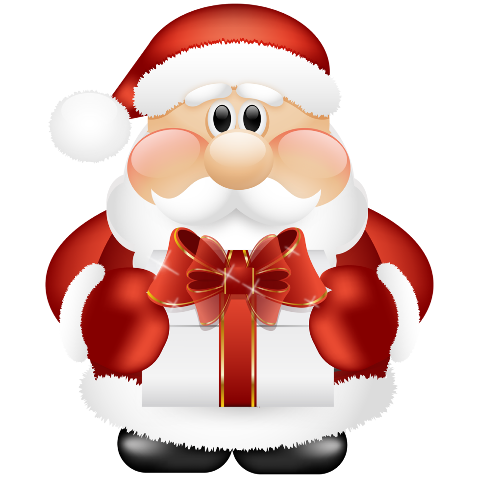 a santa claus holding a gift box