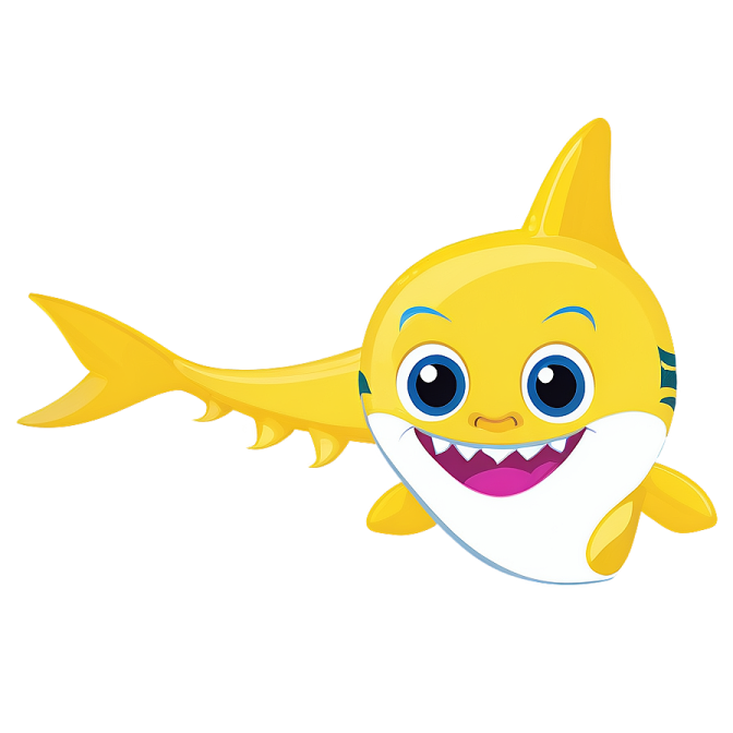 a smiling yellow shark with big eyes